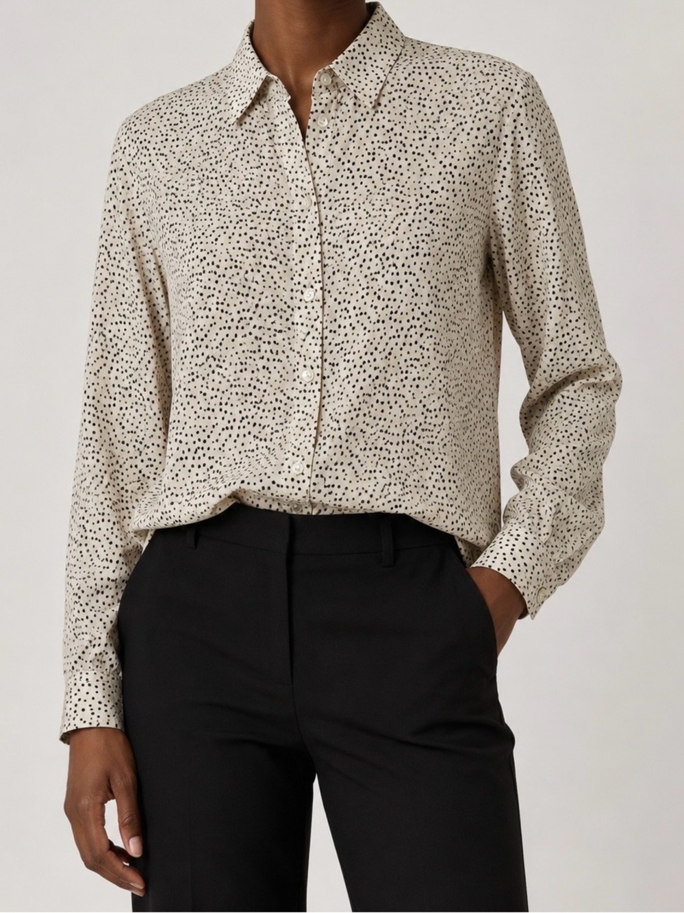 Vince Cream Silk Blend Polka Dot Button-Front Blouse Size XS Printed Shirt